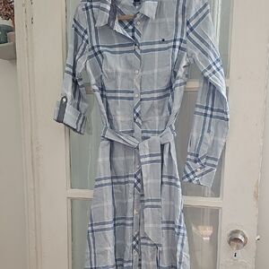 Tommy Hilfiger Light Blue Plaid Long Sleeve Dress